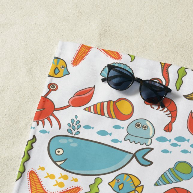 Colourful Coastal Beach Seashore Pattern Beach Towel (In Situ)
