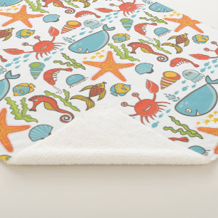 Colourful Coastal Beach Seashore Pattern Sherpa Blanket