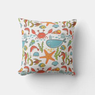 Colourful Coastal Beach Seashore Pattern Throw Pillow