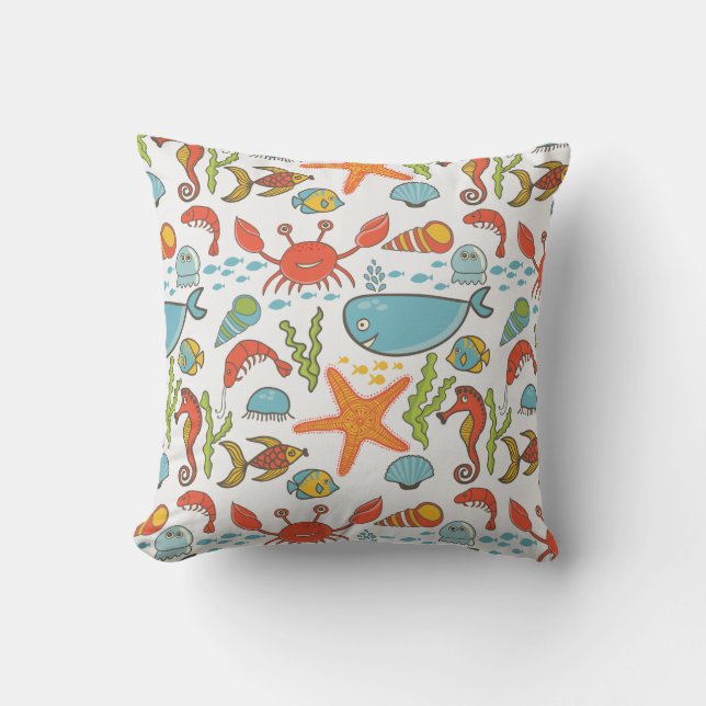 Colourful Coastal Beach Seashore Pattern Throw Pillow (Front)