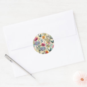 Colourful Coastal Botanical watercolor Pattern Classic Round Sticker