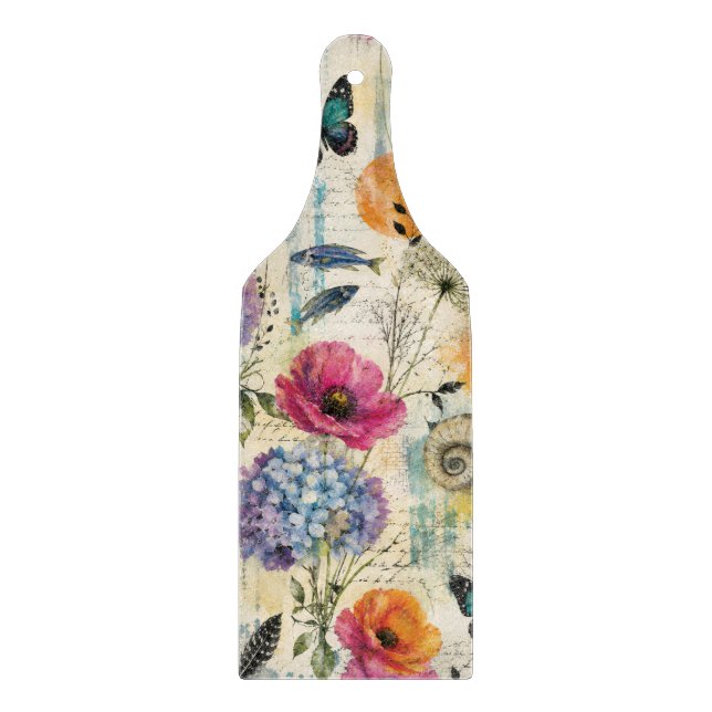Colourful Coastal Botanical watercolor Pattern Cutting Board (Front)