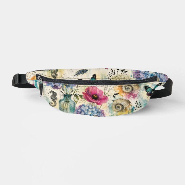 Colourful Coastal Botanical watercolor Pattern Fanny Pack (Front)