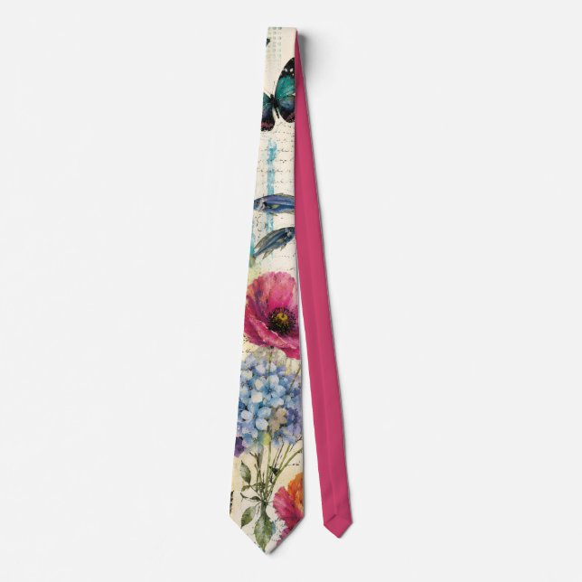 Colourful Coastal Botanical watercolor Pattern Tie (Front)