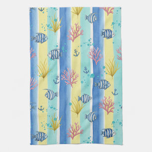 Colourful Coastal Sea Life Pattern (10) Kitchen Towel