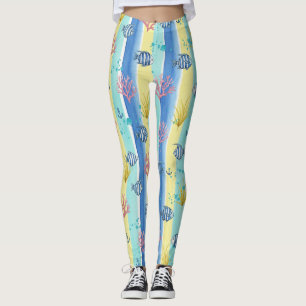 Colourful Coastal Sea Life Pattern (10) Leggings