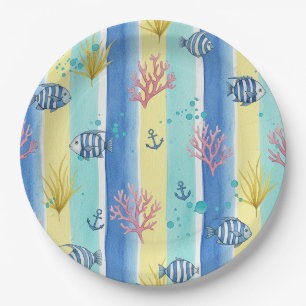 Colourful Coastal Sea Life Pattern (10) Paper Plate