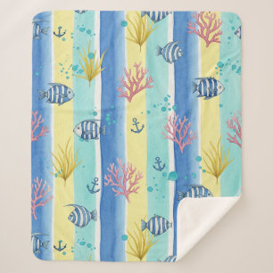 Colourful Coastal Sea Life Pattern (10) Sherpa Blanket