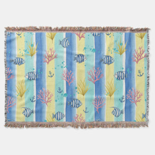Colourful Coastal Sea Life Pattern (10) Throw Blanket