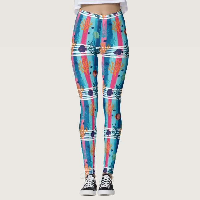 Colourful Coastal Sea Life Pattern (11) Leggings (Front)