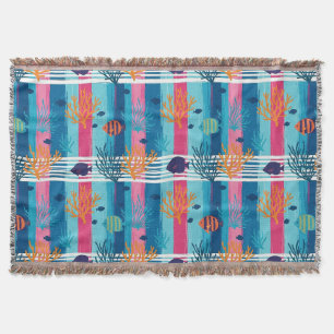 Colourful Coastal Sea Life Pattern (11) Throw Blanket