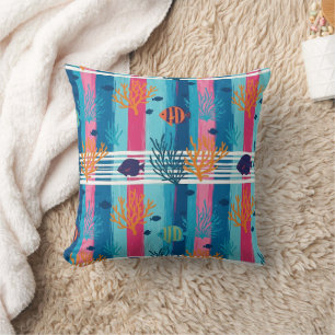 Colourful Coastal Sea Life Pattern (11) Throw Pillow