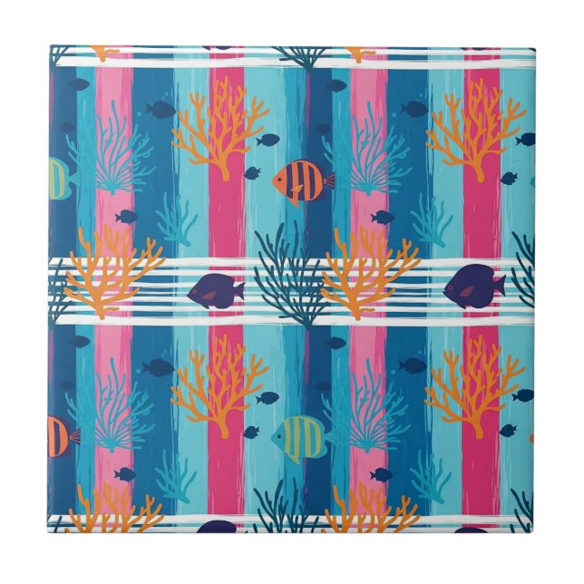 Colourful Coastal Sea Life Pattern (11) Tile (Front)
