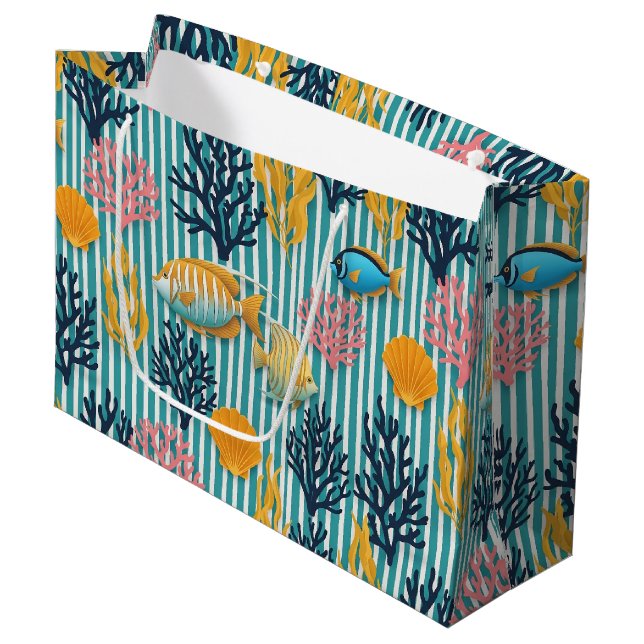 Colourful Coastal Sea Life Pattern (12) Large Gift Bag (Front Angled)