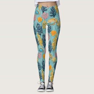Colourful Coastal Sea Life Pattern (12) Leggings