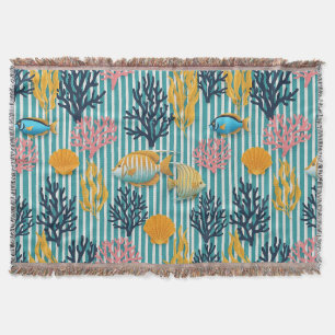 Colourful Coastal Sea Life Pattern (12) Throw Blanket