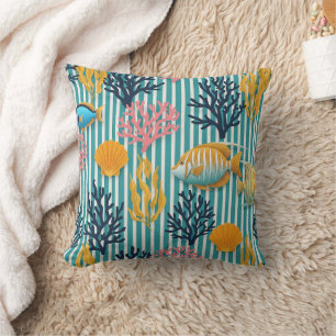 Colourful Coastal Sea Life Pattern (12) Throw Pillow