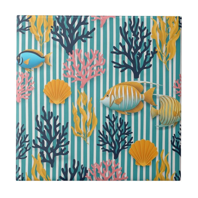Colourful Coastal Sea Life Pattern (12) Tile (Front)