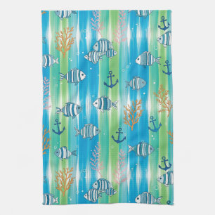 Colourful Coastal Sea Life Pattern (13) Kitchen Towel