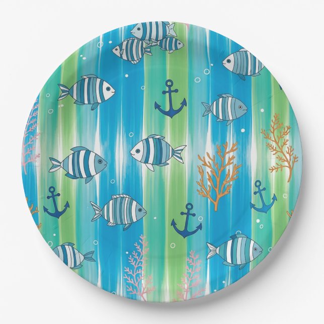 Colourful Coastal Sea Life Pattern (13) Paper Plate (Front)