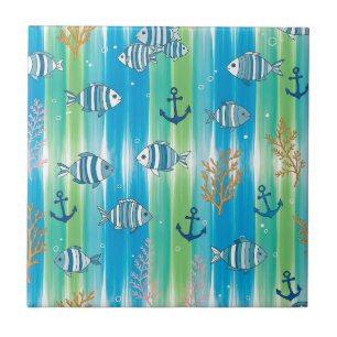 Colourful Coastal Sea Life Pattern (13) Tile