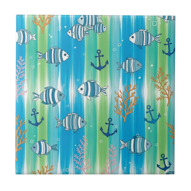 Colourful Coastal Sea Life Pattern (13) Tile (Front)