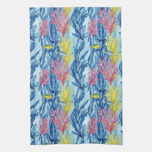 Colourful Coastal Sea Life Pattern (1) Kitchen Towel