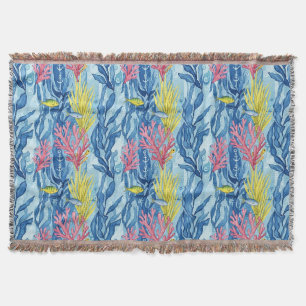 Colourful Coastal Sea Life Pattern (1) Throw Blanket