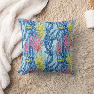 Colourful Coastal Sea Life Pattern (1) Throw Pillow