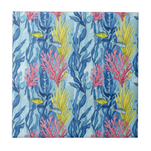 Colourful Coastal Sea Life Pattern (1) Tile