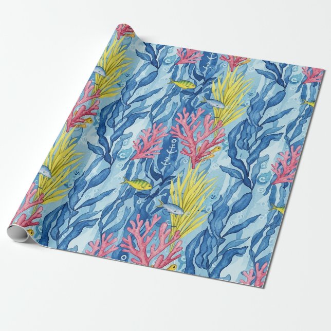 Colourful Coastal Sea Life Pattern (1) Wrapping Paper (Unrolled)