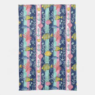 Colourful Coastal Sea Life Pattern (2) Kitchen Towel