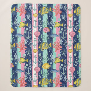 Colourful Coastal Sea Life Pattern (2) Sherpa Blanket