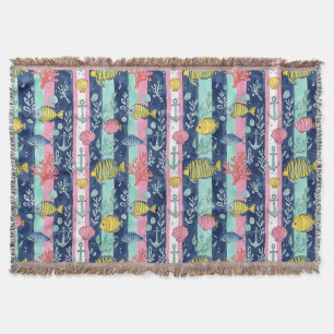 Colourful Coastal Sea Life Pattern (2) Throw Blanket