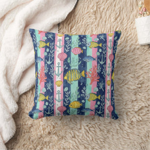Colourful Coastal Sea Life Pattern (2) Throw Pillow