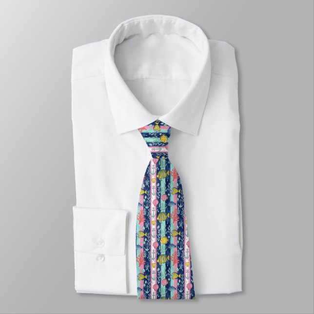 Colourful Coastal Sea Life Pattern (2) Tie (Tied)