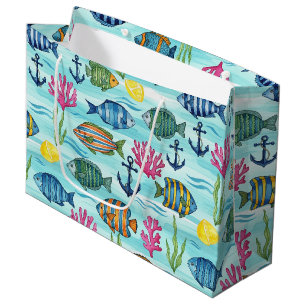 Colourful Coastal Sea Life Pattern (3) Large Gift Bag