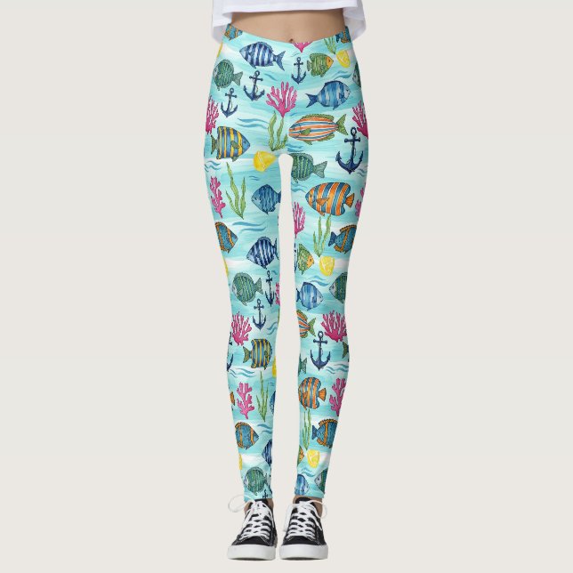 Colourful Coastal Sea Life Pattern (3) Leggings (Front)