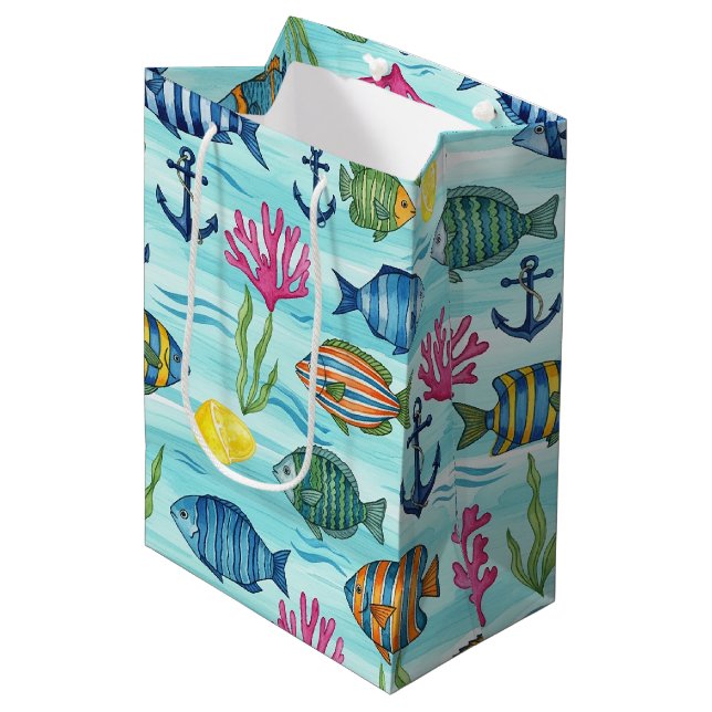 Colourful Coastal Sea Life Pattern (3) Medium Gift Bag (Front Angled)