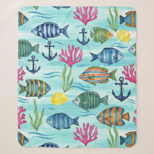 Colourful Coastal Sea Life Pattern (3) Sherpa Blanket