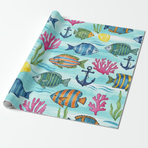 Colourful Coastal Sea Life Pattern (3) Wrapping Paper