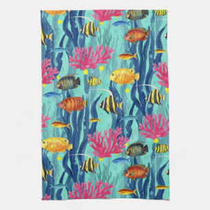 Colourful Coastal Sea Life Pattern (4) Kitchen Towel