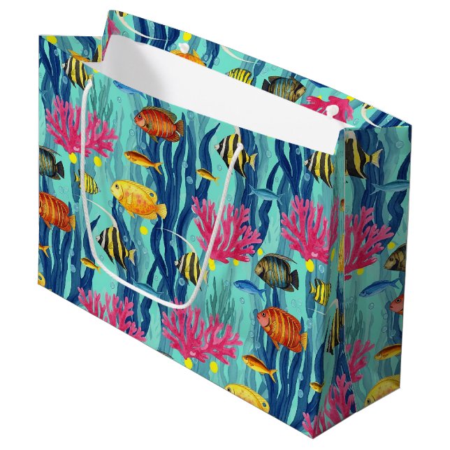 Colourful Coastal Sea Life Pattern (4) Large Gift Bag (Front Angled)