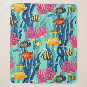 Colourful Coastal Sea Life Pattern (4) Sherpa Blanket