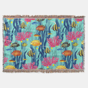 Colourful Coastal Sea Life Pattern (4) Throw Blanket