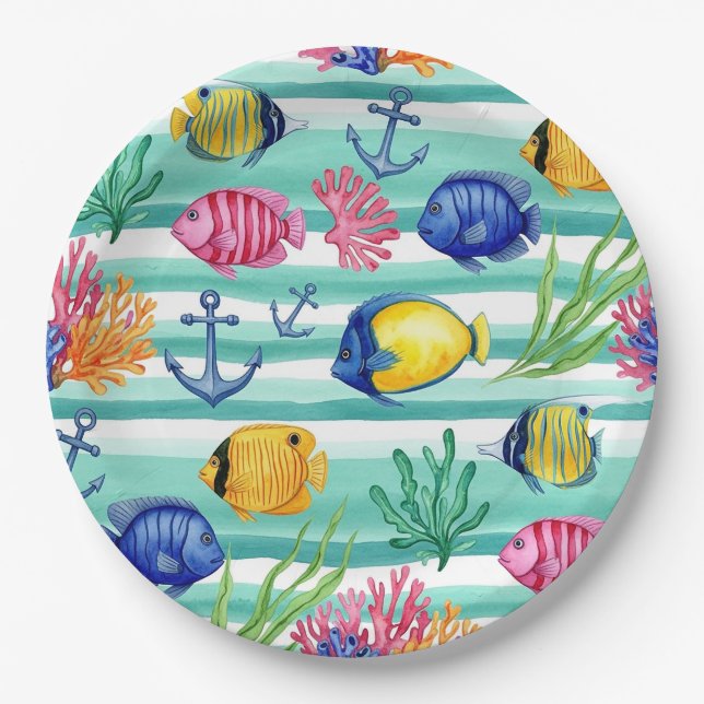 Colourful Coastal Sea Life Pattern (5) Paper Plate (Front)