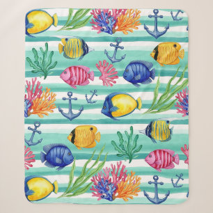 Colourful Coastal Sea Life Pattern (5) Sherpa Blanket