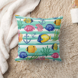 Colourful Coastal Sea Life Pattern (5) Throw Pillow