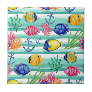 Colourful Coastal Sea Life Pattern (5) Tile