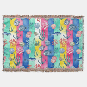 Colourful Coastal Sea Life Pattern (6) Throw Blanket